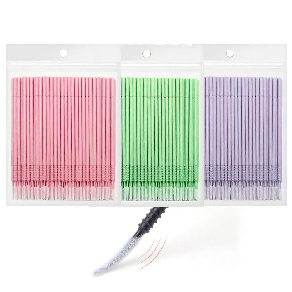 Eyelash Extension With Glue - 500pcs Eyelash Extension Cleaning Swabs Long/Short