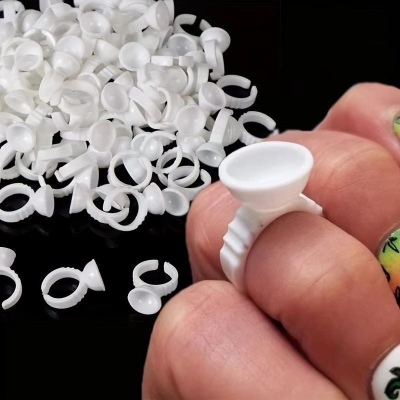 Lash Tray Organizer - 100 Disposable White Glue Holder Rings,